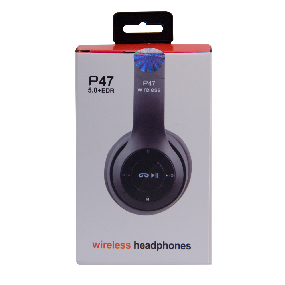 Наушники с Bluetooth P47 BE1207BK, накладные, складная конструкция, возможность проводного подключения, чёрный