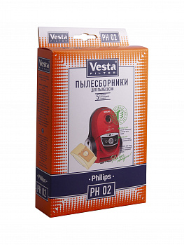 PH02 Мешки пылесборники Vesta Filter бумажные для Philips, S-BAG (5 мешков +1 фильтр)